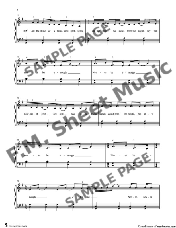 Never Enough (Easy Piano) By The Greatest Showman F.M. Sheet Music